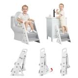 Primlect Space-Saving Potty Training Seat with Ladder, Adjustable Step and Toilet Seat Height, Top Handles for Easy Climbing, Easy to Carry, Portable Toddler Toilet Trainer for Small Bathrooms