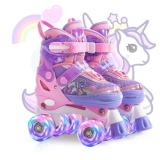 METROLLER Kids Roller Skates Girls Ages 4-6 5-8 8-12 Adjustable Toddler Roller Skates Shining Wheels Little Unicorn Sports Outdoors