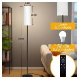 Qaubauyt Smart LED Floor Lamp with APP Control & RGB Colors - Dimmable Standing Lamp for Living Room, Bedroom, Gaming - Remote, Timer, 9W Bulb Included, 67 Modern Tall Lamp (black pole + white shade)