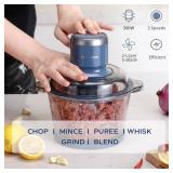 La Reveuse Food Processor,Electric Food Chopper with 7-Cup (1.7L) Glass Bowl, 4 Bi-Level Blades for Chopping,Grinding,Mincing,Whisking,Meal Prep,300W,Blue