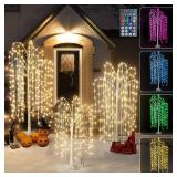 Lamerge 3pcs Lighted Willow Tree Decorations,4FT+5FT+6FT Colorful Birch Tree RGB LED Trees with Remote,Weeping Willow Tree Indoor/Outdoor Lighted Christmas Tree Decorations for Yard