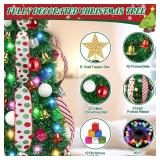 HUUIDY 5 FT Collapsible Pop Up Christmas Tree, Pre Lit Pencil Christmas Tree with Multi Color Change Lights and DIY 63 Ornaments, Pre Decorated Artificial Tree with Xmas Decor Home Indoor Party