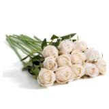 Amore Florals 12 Pcs White Roses Artificial Flowers -20 Silk Roses Bouquet, Fake Roses Long Stem for Arrangement Wedding Centerpiece Valentine