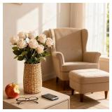 Amore Florals 12 Pcs White Roses Artificial Flowers -20 Silk Roses Bouquet, Fake Roses Long Stem for Arrangement Wedding Centerpiece Valentine