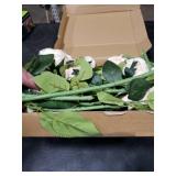 Amore Florals 12 Pcs White Roses Artificial Flowers -20 Silk Roses Bouquet, Fake Roses Long Stem for Arrangement Wedding Centerpiece Valentine