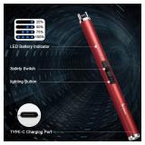 SUPRUS Electric Lighter Candle Type C Rechargeable Lighter with Upgraded LED Battery Display Safety Switch Flameless Plasma Windproof for Candle Cooking BBQs Fireworks (Red)