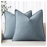 MIULEE Decorative Linen Pillow Covers 18x18 Inch Blue Grey Boho Farmhouse Neutral Couch Throw Pillows for Bed Pack of 2 Accent Coastal Modern Pillowcase Summer Sofa Livingroom Home Decor