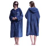 Hiturbo Surf Poncho Zipper Towel Hoodie: Oversized Hooded Wetsuit Changing Robe with Pocket - Plush Coral Fleece Swimwear for Home Beach Pool Bath - Navy
