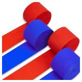 PartyWoo Red and Blue Crepe Paper Streamers 4pcs 328ft Pack of Red and Blue Crepe Paper Streamers for Birthday Engagement Baby Shower Bachelorette Graduation Wedding Independence Party Decorations