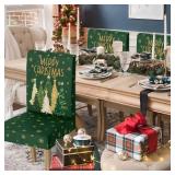 Horaldaily 6PCS Christmas Dining Green Chair Covers, Christmas Pine Tree Stars Stretch Removable Washable Slipcover Chair Protector for Dining Room Home Decor