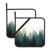 Foggy Forest Pot Holder Set of 2,Kitchen Heat Resistant Potholder for Women Men BBQ Cooking Baking
