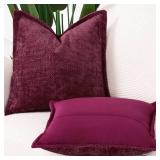 MADIZZ Chenille Velvet Throw Pillow Covers with Flange Set of 2 Super Soft Boho Textured Pillow Covers Decorative Throw Pillowcases Modern Farmhouse Home Decor for Sofa Bedroom Burgundy 24x24 Inch