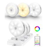 EZVALO Under Cabinet Lighting with Charging Station,1000mAh Rechargeable Puck Lights with Remote, 3 Color Temps & 12 RGB Closet Lights, Dimmable Motion Sensor Lights for Shelf, Kitchen (6 Packs)