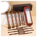 MAANGE 13 Pcs Foundation Makeup Brush Set With Bag, Make up Brushes, Double-End Multi Functional Makeup Brushes, Professional Face Brush Set Tools For Liquid Powder Concealer Cream Blush (Brown)