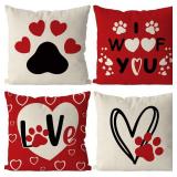 GAGEC Valentine Pillow Covers 16x16 Inch Dog Valentines Decor Dog Paw Print Red Decorative Throw Pillow Case for Home Farmhouse Living Room Cushion Case Sofa Wdding Anniversary Decorations