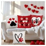 GAGEC Valentine Pillow Covers 16x16 Inch Dog Valentines Decor Dog Paw Print Red Decorative Throw Pillow Case for Home Farmhouse Living Room Cushion Case Sofa Wdding Anniversary Decorations