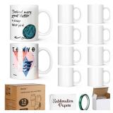 Dmsky Sublimation Coffee Mugs 11 oz Blank Bulk Coffee Mug White Ceramic Photo Cups With Box, Heat Tape, sublimation paper Ideal for Crafts Printing Set of 12