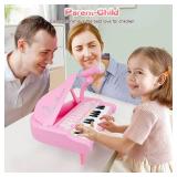 Love&Mini Pink Piano Toys for 1+Years Old Girls First Birthday Gifts Toddler Piano Music Toy Instruments with 24 Keys and Microphone