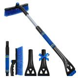 34 Extendable Ice Scrapers for Car Windshield 2-in-1 Snow Brush for Car Snow Scraper for Car Snow Scraper and Brush with Ergonomic Foam Grip for Cars, Trucks, SUVs with 360° Pivoting Brush Head Blue