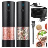 2Pack Electric Salt and Pepper Grinder Set USB Rechargeable with Warm LED Light, Adjustable Coarseness Lidaop Large Capacity Automatic Salt Pepper Mill Shakers for Kitchen, Restaurant, Outdoor, Black