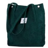 Corduroy Tote Bag Cute Tote Bags for Women Shoulder Bag with Inner Pocket for Work Beach Travel and Shopping Grocery (Dark Green)
