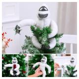 Christmas Tree Topper Abominable Snow Monster Ornament, Poseable Handmade Abominable Chimpanzees Hugger with Star, Can be Hung Snowman Tree Topper Xmas Decorations (White)