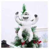 Christmas Tree Topper Abominable Snow Monster Ornament, Poseable Handmade Abominable Chimpanzees Hugger with Star, Can be Hung Snowman Tree Topper Xmas Decorations (White)