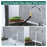 SNUTUYA Faucet Adapter with Aerator, Sink Faucet to Garden Hose Adapter, Faucet Adapter to Garden Hose for Kitchen and Bathroom, hose attachment to sink 3/4 GHT Thread Chrome.