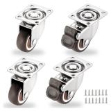 1.25 Small Caster Wheels Set of 4, Low Profile 360 Degree Swivel Casters, Little Rubber Base Rolling Plate Caster Wheels for Small Furniture Project(2 with Brakes & 2 Without),Load 140Lbs