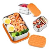HaWare 8oz*2+25oz Stainless Steel Lunch Containers, Leak Proof Food Storage Snack Containers with Silicone Lids, Portable Sandwich Containers, Easy Open Bento Lunch Box for School Daycare