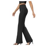 DLOODA Womens Bootcut Dress Pants Business Casual Work Pants with Pockets High Waist Stretchy Trousers Pull On Office Slacks Black xs