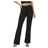 DLOODA Womens Bootcut Dress Pants Business Casual Work Pants with Pockets High Waist Stretchy Trousers Pull On Office Slacks Black xs