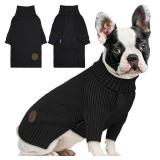 cyeollo Small Dog Sweater, Warm Stretchy Sweaters for Small Dogs Boy, Pullover Knitted Thermal Winter Big Dog Clothes with Sleeves Turtleneck Pet Beagle Border Collie Apparel, Black L