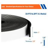 MAGZO Weather Stripping Door Seal, 1 Inch Wide X 1/8 Inch Thick Adhesive Foam Tape Soundproof Weatherstripping for Windows, 2 Rolls Total 33FT Black