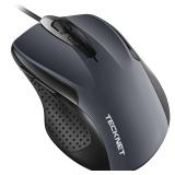 TECKNET USB Wired Mouse, 6-Button Corded Computer Mouse with 4 Adjustable DPI, Optical Computer Mice with Ergonomic Design and 5FT Cord for Laptop, Chromebook, PC, Desktop, Mac, Notebook-Gray