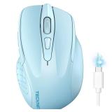 TECKNET Wireless Mouse (BT5.0/3.0 & 2.4G) Rechargeable 4800 DPI Silent USB A & Bluetooth Mouse 6 Buttons, Wide Compatibility - Lightblue