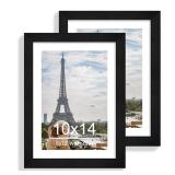 Hongkee 10x14 Picture Frame Set of 2, Made of Glass and Rustic Black Wooden Frame, Display 8x12 Pictures with Mat or 30 x 40cm Diamond Painting Art without Mat for Wall Mounting, Gallery Photo Frames