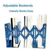Metal Bookends for Heavy Books, Sturdy Book Stopper to Hold Books Heavy Duty, Adjustable Book Ends for Office & School (Blue)