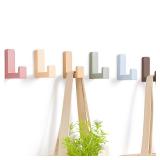 Teenyyou 2 Pack Cute Kids Coat Wall Hooks Wooden Adhesive Decorative Colorful Wall Mounted Hangers Backpack Hooks for Hanging Keys Towel Clothes Bathroom Organization(Bohemian Color)