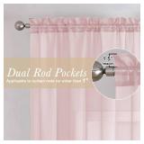 Lecloud Blush Pink Sheer Curtains 84 Inches Long 2 Panels Set, Light Filtering Window Curtains for Living Room Bedroom, Solid Voile French Door/Dining Room Drapes with Dual Rod Pocket, 40 W X 84 L