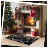 Tinideya 2 Pcs Holly Pine Branches Merry Christmas Kitchen Mats Set - Washable Non Slip Christmas Rug Winter Doormat for Xmas Home Floor Decorations (Black)
