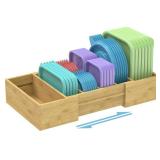 Retro Shaw Large Expandable Kitchen Lids Organizer for Cabinet, Covers, Pantry, Drawer & Countertop Storage, with 3 Adjustable Dividers, Hand-made Bamboo Food Container