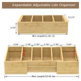 Retro Shaw Large Expandable Kitchen Lids Organizer for Cabinet, Covers, Pantry, Drawer & Countertop Storage, with 3 Adjustable Dividers, Hand-made Bamboo Food Container