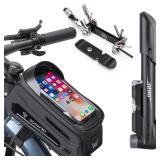 GEWAGE Bicycle Phone Mount Bag & Bicycle Tire Pump, Bike Multitool with Tyre Lever - Bike Tool Kits for Repair and Maintenance at Home or On The Road TOOL BAG ONLY