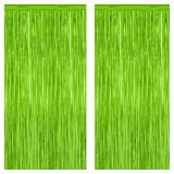 2 Pack Backdrop Curtains, 3.28 Feet x 7.05 Feet Grass Green Fringe Curtains, Metallic Tinsel Backdrop Foil Curtains Streamer, Party Supplies Party Decorations Photo Props