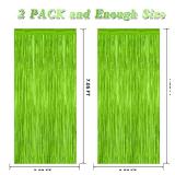 2 Pack Backdrop Curtains, 3.28 Feet x 7.05 Feet Grass Green Fringe Curtains, Metallic Tinsel Backdrop Foil Curtains Streamer, Party Supplies Party Decorations Photo Props