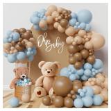 ECEAE Bear theme Balloon Arch Kit Light Blue beige Tan and Brown Globos cream Ballon garland for Baby Shower Boy Decorations Gender Reveal Party Woodland Backdrop Supplies