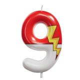 Red and White Birthday Number Candle Cartoon Style Cake Topper for Kids, Cute Decorative Numeral for Animated Theme Party & Anniversary Celebration (Pink Dot, 9) SLIGHTLY USED