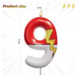 Red and White Birthday Number Candle Cartoon Style Cake Topper for Kids, Cute Decorative Numeral for Animated Theme Party & Anniversary Celebration (Pink Dot, 9) SLIGHTLY USED