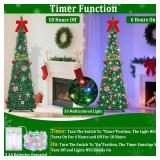 [ Timer ] 6 Ft Pop Up Christmas Tinsel Tree, Green Collapsible Christmas Tree with 50 Colorful Light 16 Candy 10 Ball 4 Snowflake Merry Christmas Bow DIY Ornaments Battery Operated Xmas Decor Indoor